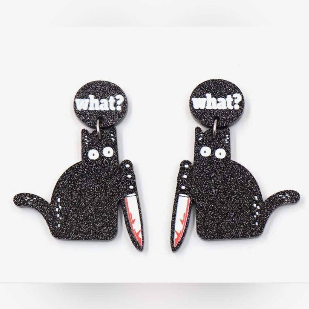 Sparkling Cat Halloween Earrings